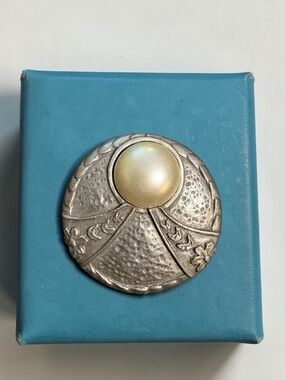 Vintage Pewter Brooch with Pearl, 1970s